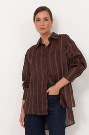 Estelle Stripe Ramie Shirt (Chocolate)