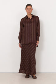 Estelle Stripe Ramie Shirt (Chocolate)