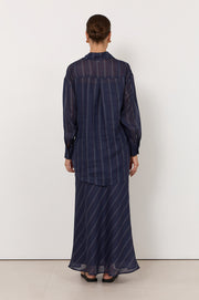 Estelle Stripe Ramie Shirt (Navy)