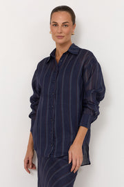 Estelle Stripe Ramie Shirt (Navy)