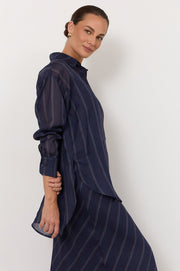 Estelle Stripe Ramie Shirt (Navy)