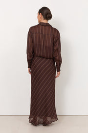 Mae Stripe Ramie Skirt (Chocolate)