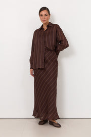Mae Stripe Ramie Skirt (Chocolate)