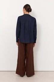 Thea Lightweight Denim Pleated Top (Denim)