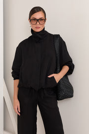 Aude Funnel Neck Cupro Jacket (Black)