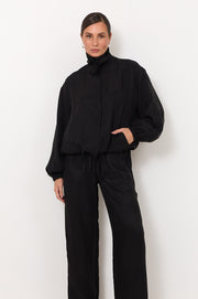 Aude Funnel Neck Cupro Jacket (Black)