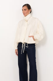 Aude Funnel Neck Cupro Jacket (Cream)