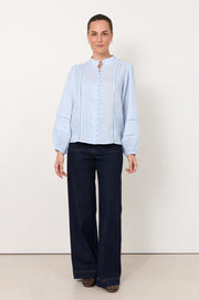 Juno Trim Detail Linen Top (Blue)