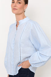 Juno Trim Detail Linen Top (Blue)