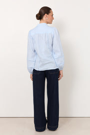 Juno Trim Detail Linen Top (Blue)