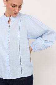 Juno Trim Detail Linen Top (Blue)