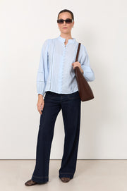 Juno Trim Detail Linen Top (Blue)