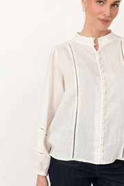 Juno Trim Detail Linen Top (White)