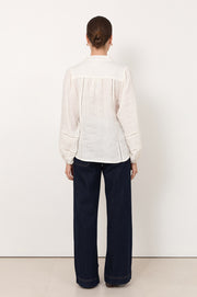 Juno Trim Detail Linen Top (White)