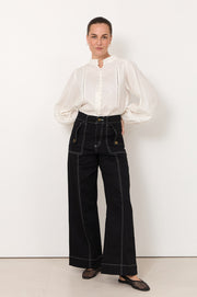 Juno Trim Detail Linen Top (White)