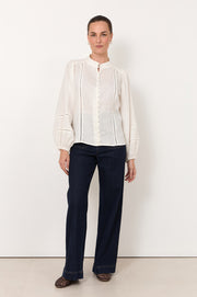 Juno Trim Detail Linen Top (White)