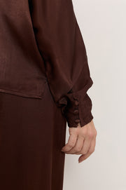 Meeka Satin Long Sleeve Top (Chocolate)