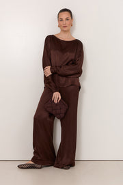 Asani Satin Wide Leg Pant (Chocolate)