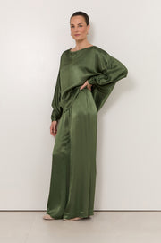Asani Satin Wide Leg Pant (Olive)