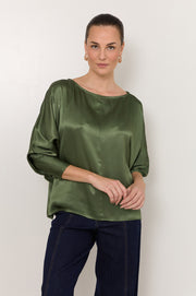 Meeka Satin Long Sleeve Top (Olive)