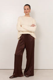 Asani Satin Wide Leg Pant (Chocolate)