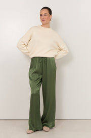 Asani Satin Wide Leg Pant (Olive)