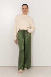 Asani Satin Wide Leg Pant (Olive)