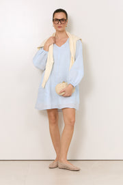 Delphine Linen Short Dress (Blue)