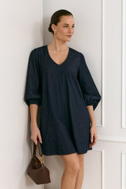 Delphine Lightweight Denim Short Dress (Denim)