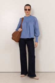 Valentina Shirred Top (Blue)