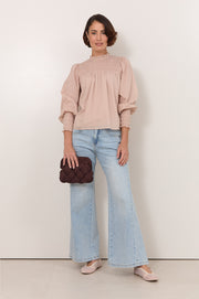 Valentina Shirred Top (Stone)