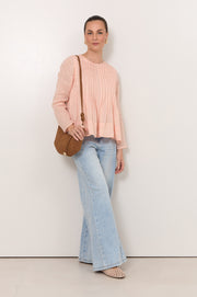Camille Long Sleeve Pleated Top (Blush)