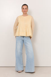 Camille Long Sleeve Pleated Top (Butter Yellow)