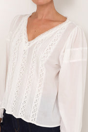 Della Long Sleeve Pleated Top (White)