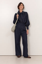 Melody Tie Neck Lightweight Denim Shirt (Denim)