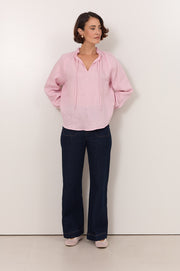 Adelaide Long Sleeve Linen Top (Pink)