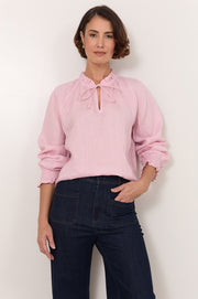 Adelaide Long Sleeve Linen Top (Pink)
