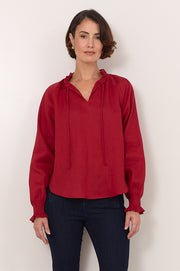 Adelaide Long Sleeve Linen Top (Red)
