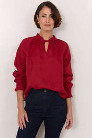 Adelaide Long Sleeve Linen Top (Red)