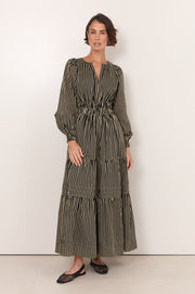 Eliana Long Sleeve Stripe Maxi Dress (Stripe)