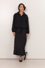 Aude Funnel Neck Cupro Jacket (Black)