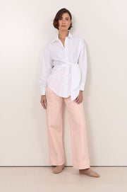 Mina Tie Waist Poplin Shirt (White)