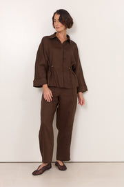 Hollis Linen Barrel Leg Pant (Chocolate)