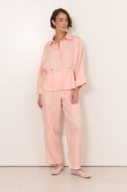 Lenni Drawstring Linen Top (Salmon)