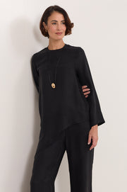 Finley Asymmetric Hem Cupro Top (Black)