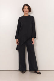 Finley Asymmetric Hem Cupro Top (Black)