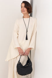 Finley Asymmetric Hem Cupro Top (Cream)