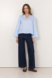 Luka Lightweight Linen Top (Blue)