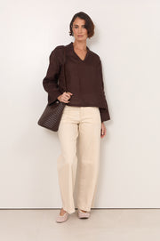 Luka Lightweight Linen Top (Chocolate)