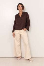 Luka Lightweight Linen Top (Chocolate)